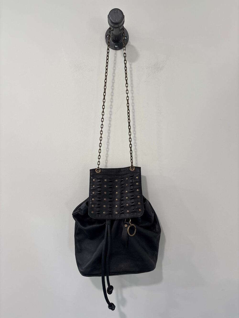 Frye Black Leather Backpack Gold Hardware